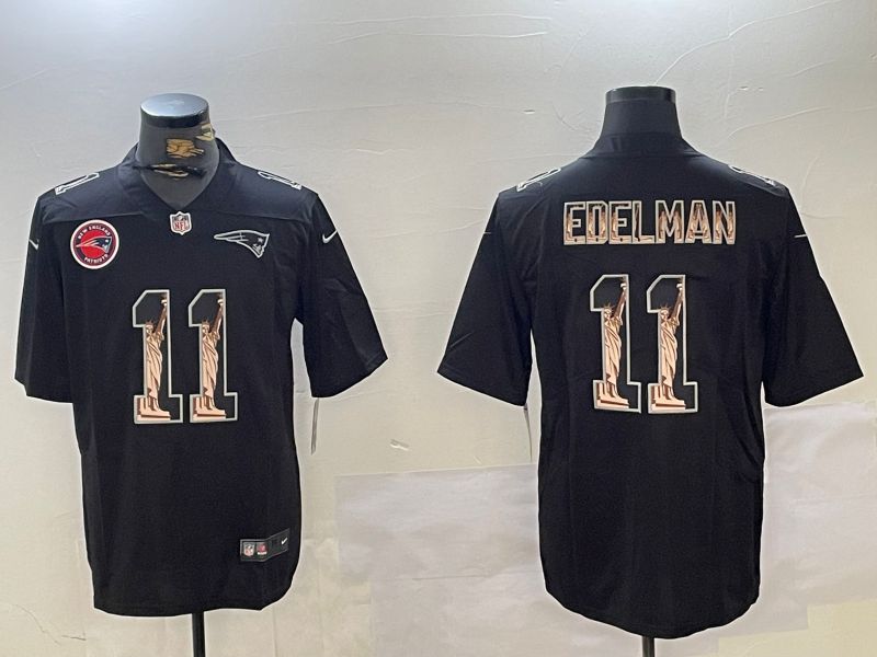 Men New England Patriots #11 Edelman Black 2024 Nike Vapor Limited NFL Jersey style 2